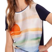 Blusa Feminina Lunender Crepe Sublimada Azul Marinho