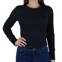 Blusa Feminina LZT Canelada Cropped Preta - 7059 Blusa Feminina LZT Canelada Cropped Preta - 7059