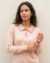 Blusa Feminina M Gola Camisa Manga Longa Rosa Envelhecido Detalhes Pink - Don Carli