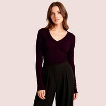 Blusa Feminina Malha Canelada Gola V Térmica Confortável