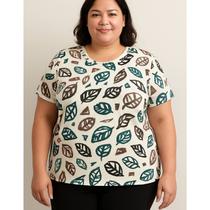 Blusa Feminina Malha Folhas Biografia Plus Size Blusa Feminina Malha Folhas Biografia Plus Size