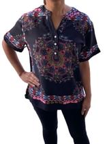 Blusa Feminina Mandala Estampada Manga Curta Barata