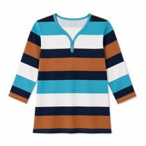 Blusa Feminina Manga 3/4 Listrada Plus Size G Veste Até 48/50 Evangélica Casual Decote V Com Botões Blusa Feminina Manga 3/4 Listrada Plus Size G Veste Até 48/50 Evangélica Casual Decote V Com Botões