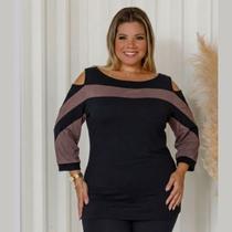 Blusa Feminina Manga 3.4 Ombro Vazado Plus Size Blusa Feminina Manga 3.4 Ombro Vazado Plus Size
