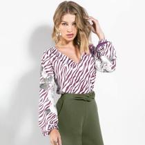 Blusa Feminina Manga Bufante Animal Print