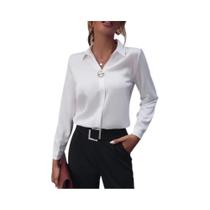 Blusa Feminina Manga Comprida - Gola Virada - Ideal para Escritório (Primavera/Verão) Blusa Feminina Manga Comprida - Gola Virada - Ideal para Escritório (Primavera/Verão)