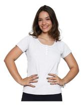 Blusa Feminina Manga Curta Algodao Canelado Ribana Botao Regulavel Linda