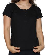 Blusa Feminina Manga Curta Algodao Canelado Ribana Botao Regulavel Linda - SP/CXX