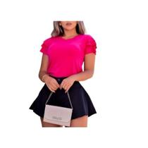 Blusa feminina manga curta babado maria tecido viscolaycra