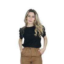 Blusa Feminina Manga Curta Básica Trabalho Casual Moda