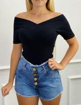 Blusa feminina manga curta com bojo ombro a ombro malha canelada