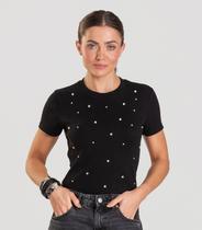 Blusa Feminina Manga Curta Com Rebites Dianna Preto Blusa Feminina Manga Curta Com Rebites Dianna Preto