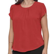 Blusa Feminina Manga Curta Decote Com Pregas - Z0002