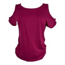 Blusa Feminina Manga Curta Decote U Alcinha Ombro Vinho Roxo