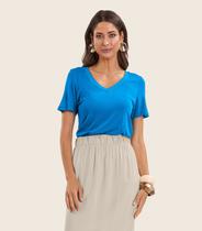 Blusa Feminina Manga Curta Decote V Endless Azul Blusa Feminina Manga Curta Decote V Endless Azul