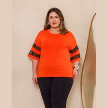 Blusa Feminina Manga Curta Detalhe Em Tule Plus Size Blusa Feminina Manga Curta Detalhe Em Tule Plus Size