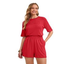 Blusa Feminina Manga Curta Estampa Com Glitter Visco Tricot Blusa Feminina Manga Curta Estampa Com Glitter Visco Tricot