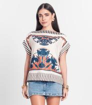 Blusa Feminina Manga Curta Estampada Donna Bege