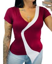 Blusa Feminina Manga Curta Faixa Frontal Moda Evangelica