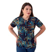 Blusa Feminina Manga Curta Gola Amarração Malha Estampa