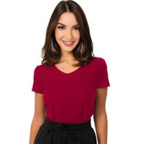 Blusa Feminina Manga Curta Gola V em 100% Algodão Liso Fresco Elegante para dia dia Tribo Livre