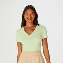 Blusa feminina manga curta hering básica decote v com elastano verde