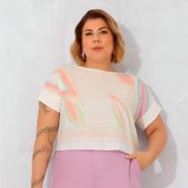 Blusa Feminina Manga Curta Plus Size Malha Tricot Crepe