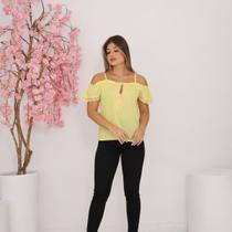 Blusa feminina Manga Curta Premium Ombro a Ombro Com Renda e Alça Regulavel - Amarelo Blusa feminina Manga Curta Premium Ombro a Ombro Com Renda e Alça Regulavel - Amarelo