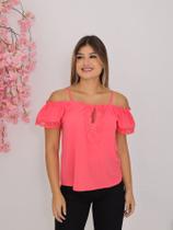 Blusa feminina Manga Curta Premium Ombro a Ombro Com Renda e Alça Regulavel - Rosa
