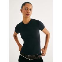 Blusa Feminina Manga Curta Slim Em Ribana - Preto G Blusa Feminina Manga Curta Slim Em Ribana - Preto G