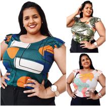 Blusa Feminina Manga de Babado Canelada Estampada