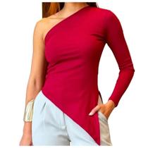 Blusa Feminina Manga Longa Assimétrica Um Ombro Só Ribana Premium