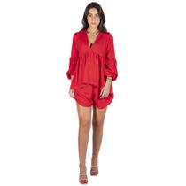 Blusa Feminina Manga Longa Bata Soltinha Decote em V Casual Lisa