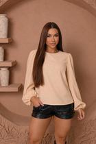 Blusa Feminina Manga Longa Bufante Social Crepe Duna Tamanho G Elegante