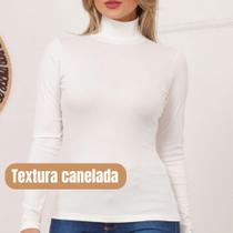 Blusa Feminina Manga Longa Cacharrel 100% Algodão Confortável Básico Gola Alta