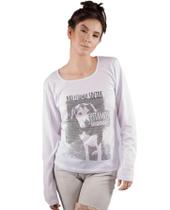 Blusa Feminina Manga Longa Canelada Branca - Estampa Cão ANIMI Blusa Feminina Manga Longa Canelada Branca - Estampa Cão ANIMI