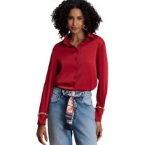 Blusa Feminina Manga Longa Cetim Botões Flor De Lis Blusa Feminina Manga Longa Cetim Botões Flor De Lis