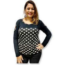 Blusa Feminina Manga Longa com Abertura no Ombro Malha