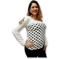 Blusa Feminina Manga Longa com Abertura no Ombro Malha