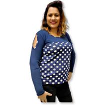 Blusa Feminina Manga Longa com Abertura no Ombro Malha