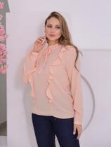 Blusa Feminina Manga Longa com Amarração e Babados Casual