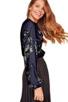 Blusa Feminina Manga Longa com amarração na Gola Milani