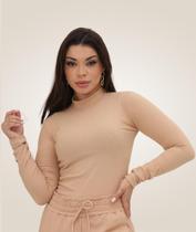 Blusa Feminina Manga Longa com Gola Alta Malha Canelada Premium Casual Versátil Cores Variadas