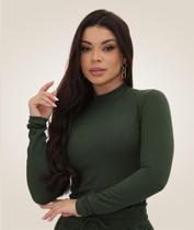 Blusa Feminina Manga Longa com Gola Alta Malha Canelada Premium Casual Versátil Cores Variadas