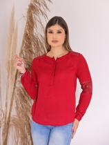 Blusa Feminina Manga Longa com Renda nas Costas, Manga e Ombro Premium