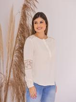 Blusa Feminina Manga Longa com Renda nas Costas, Manga e Ombro Premium