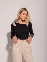Blusa Feminina Manga Longa Cut Out Sawary Fashion