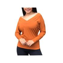 Blusa feminina manga longa decote V profundo viscolaycra