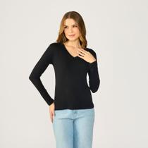 Blusa feminina manga longa Decote V Tribo Livre Blusa feminina manga longa Decote V Tribo Livre