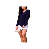 Blusa feminina manga longa decote V viscolycra